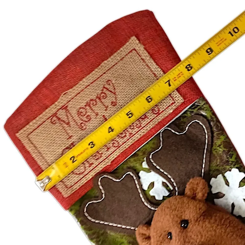 Reindeer‎ Moose Christmas Stocking Plush Folk Art Cabin Rustic Farmhouse Holiday